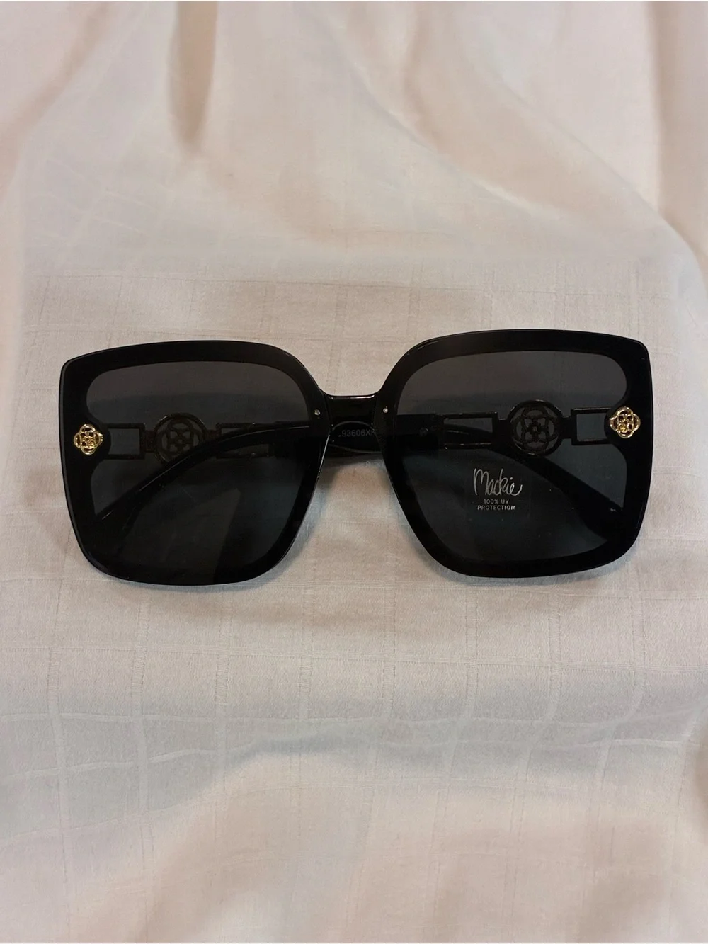 Makie Black Square Sunglasses with Gold Emblem Accents